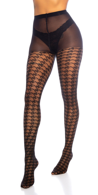 Trendy Houndstooth Pattern Tights Black